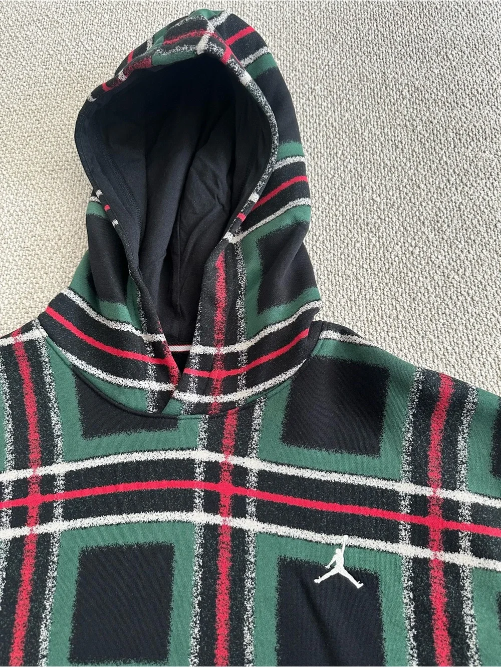 Jordan Green Black Red Plaid Hooded Pullover